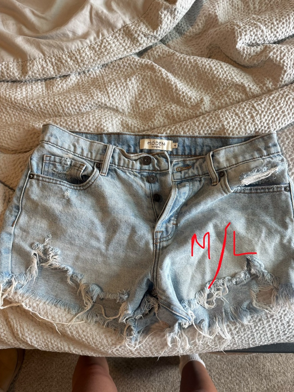 Hidden High-Rise Light Wash Distressed Denim Shorts - Women